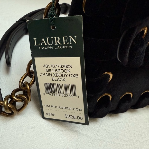 Lauren Ralph Lauren Millbrook Black Velvet Crossbody with Gold Accents - Picture 8 of 14